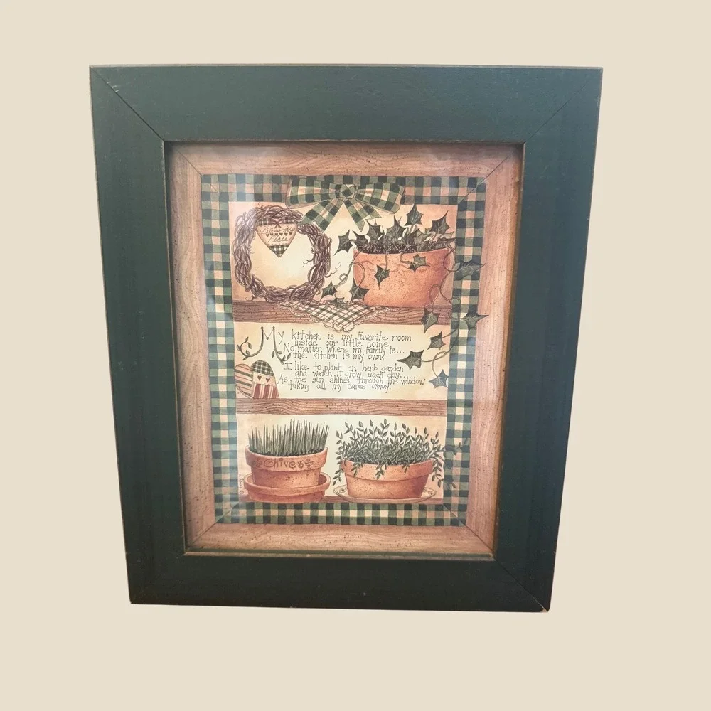 Vintage Country Farmhouse Kitchen Poem Framed Wall Art Green 10.5 x 12.5